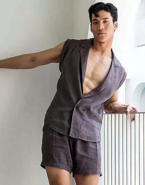Breezy Linen Single Button Wrap Vest-Dark Gray^2EROS Best Sale